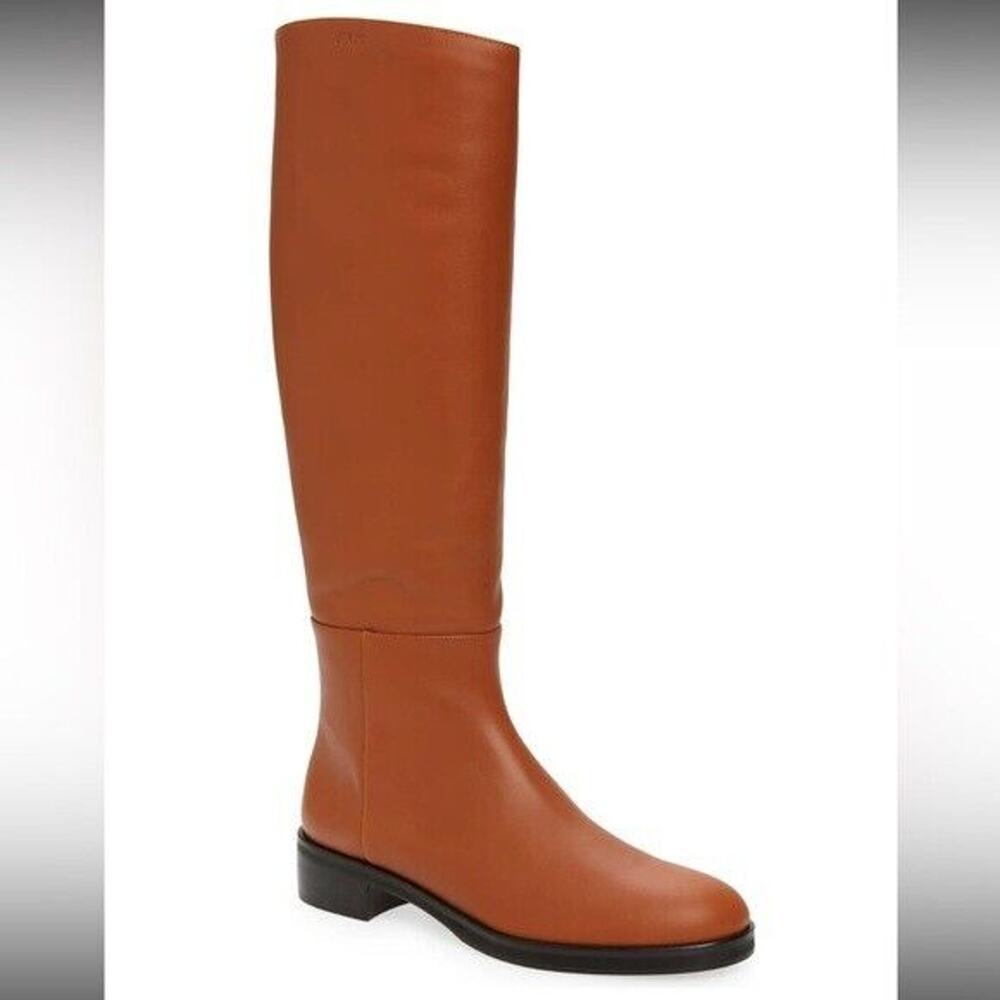 Frame Le Ramsay Knee High Boots Women's 8 Brown Leather Block Heel Zip Back S25